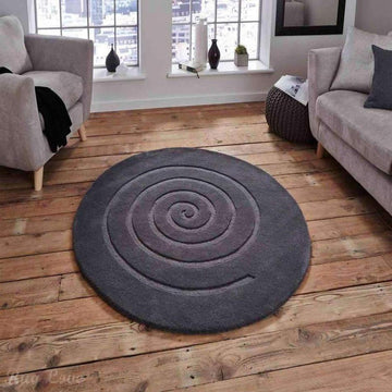 Spiral Modern Plain Hand Woven Carved Hi-Low Wool Round Grey Rug-Think Rugs-Rug Love - The Most Loved Rug Store